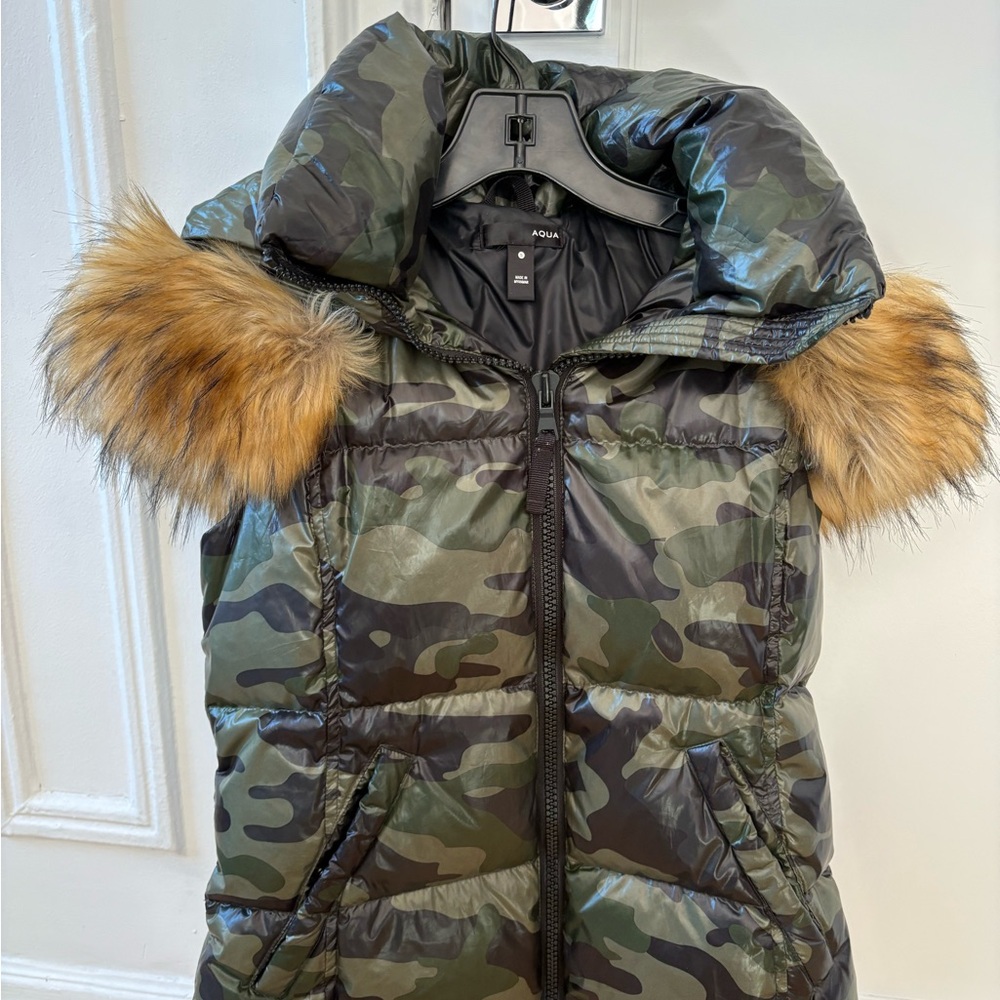 Aqua Green Puffer Jacket with Fur Trim